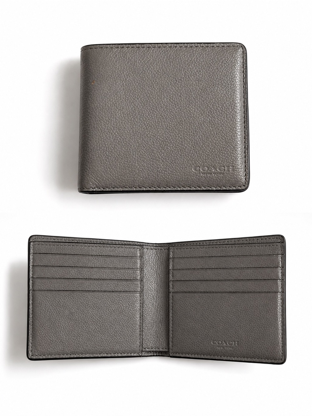 Coach Men's Gray Pebbled Leather Bi-Fold Wallet